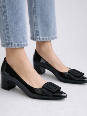 Adrienne Vittadini Black Patent Block Heel Size 7